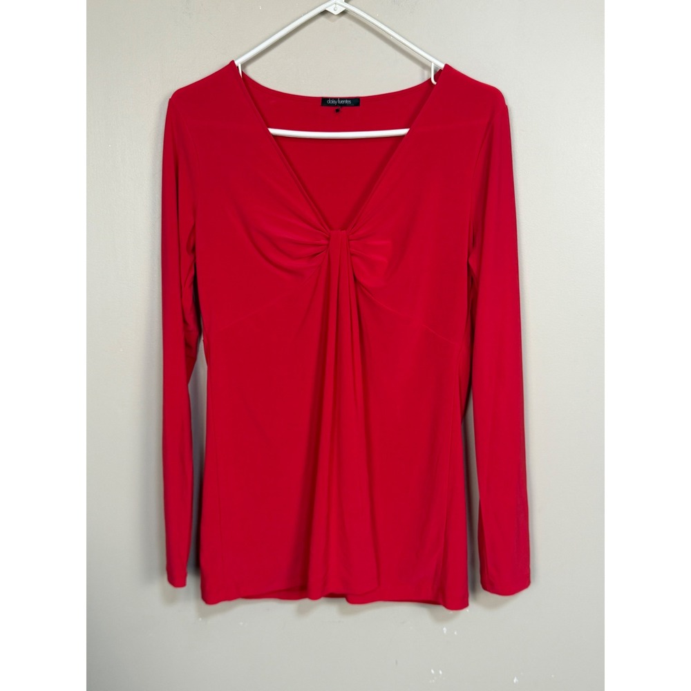 Daisy Fuentes Red Long Sleeve V-Neck Gathered Twist Front Top Blouse Size Medium